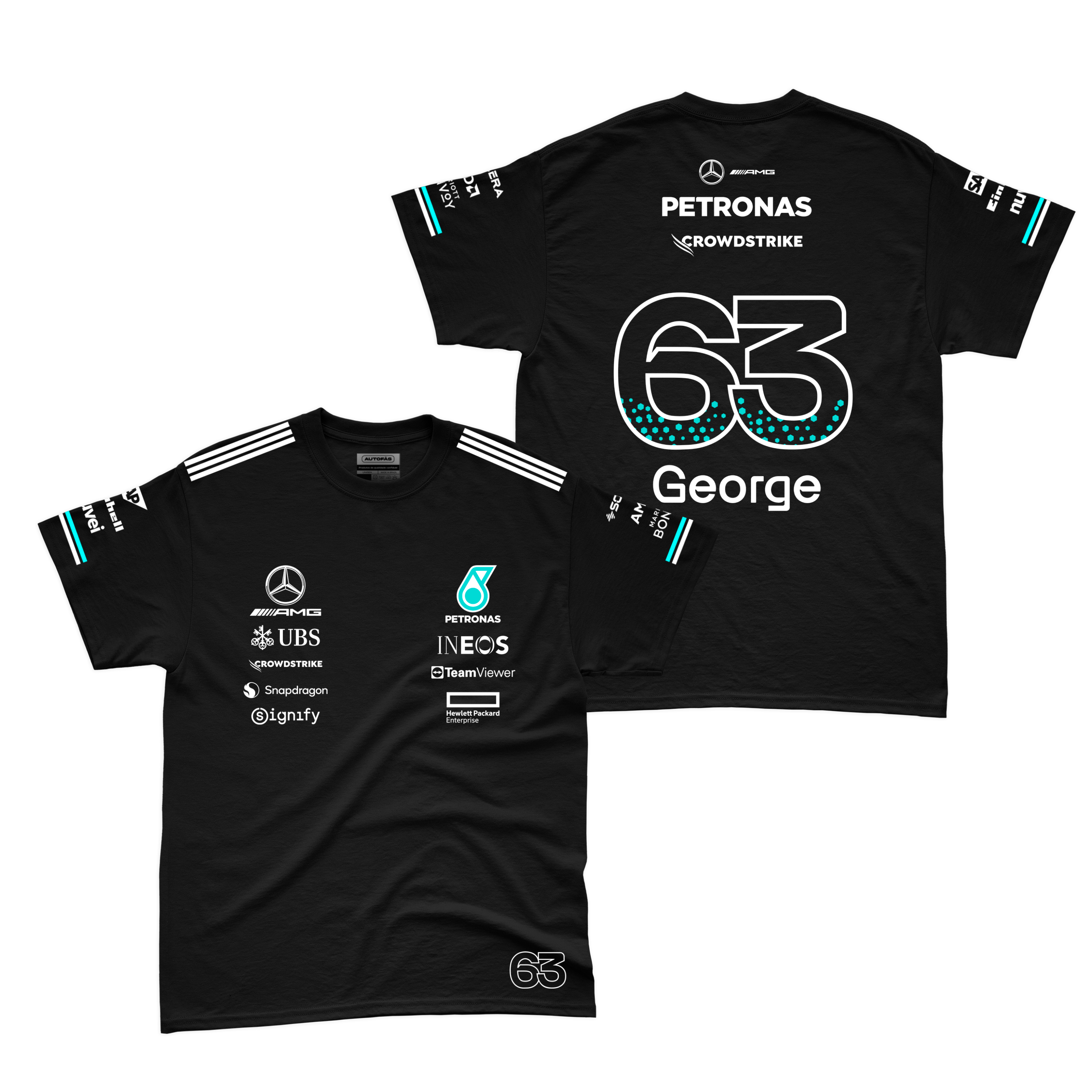 Camiseta Algodao Mercedes George Russell Preto 2025