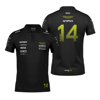 Camiseta Polo Aston Martin Fernando Alonso Preto 2025