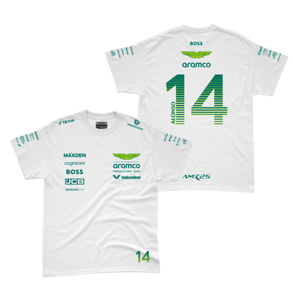 Camiseta Algodao Aston Martin Fernando Alonso Branco 2025