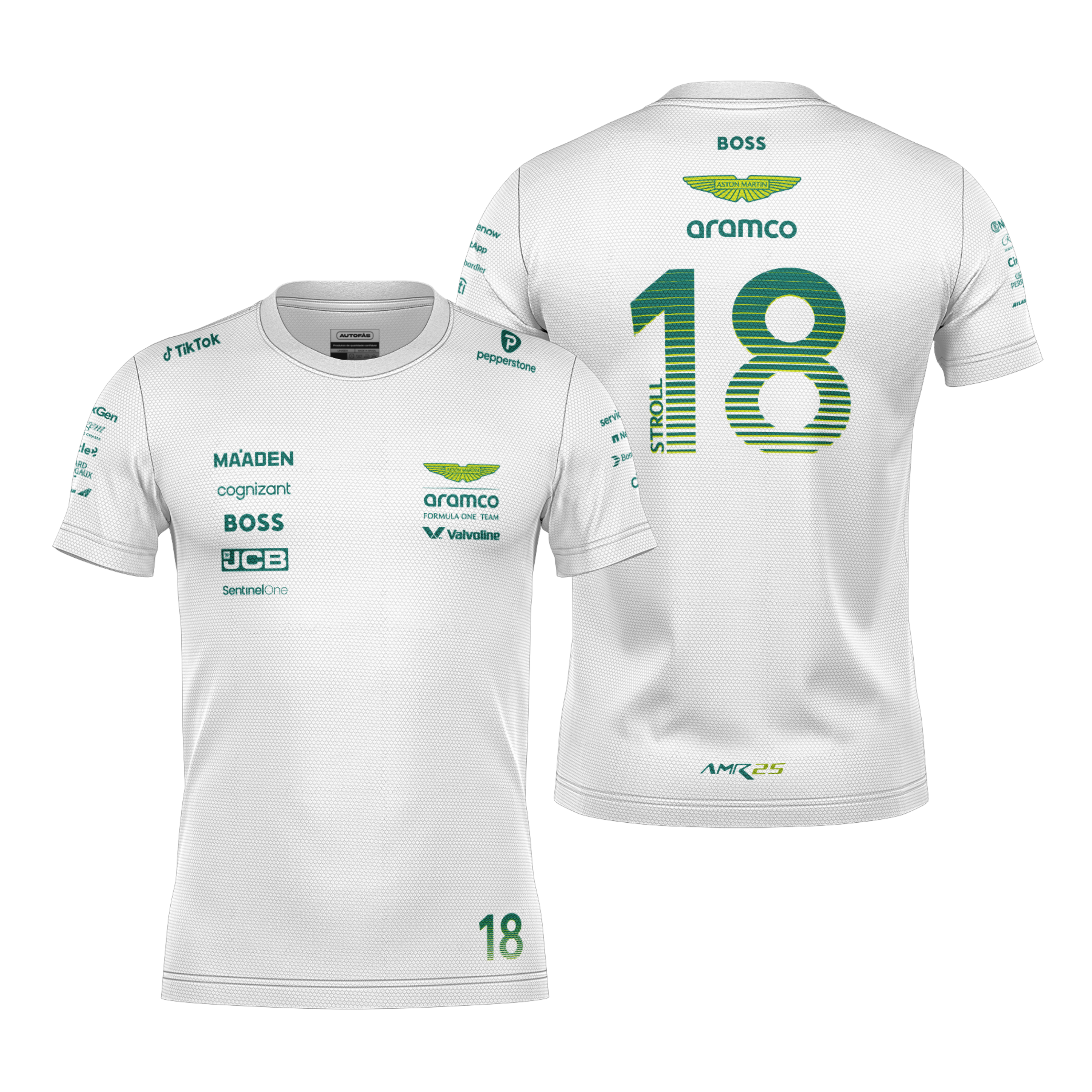 Camiseta Dryfit Aston Martin Lance Stroll Branco 2025