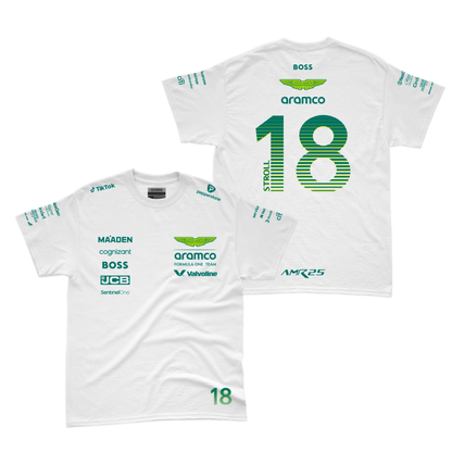 Camiseta Algodao Aston Martin Lance Stroll Branco 2025