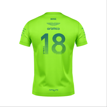 Camiseta Dryfit Aston Martin Lance Stroll Verde Neon 2025