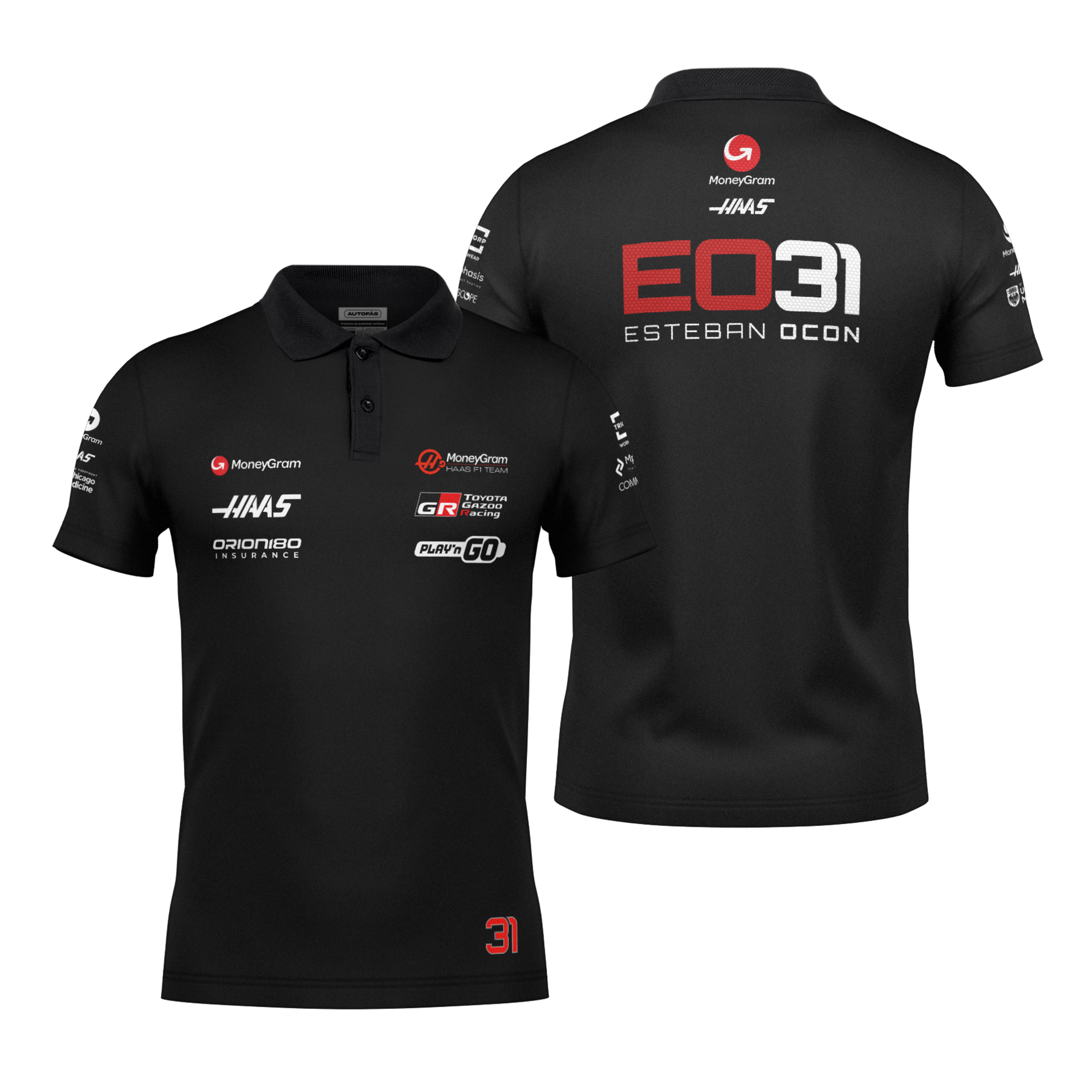 Camiseta Polo Haas Esteban Ocon Preto 2025