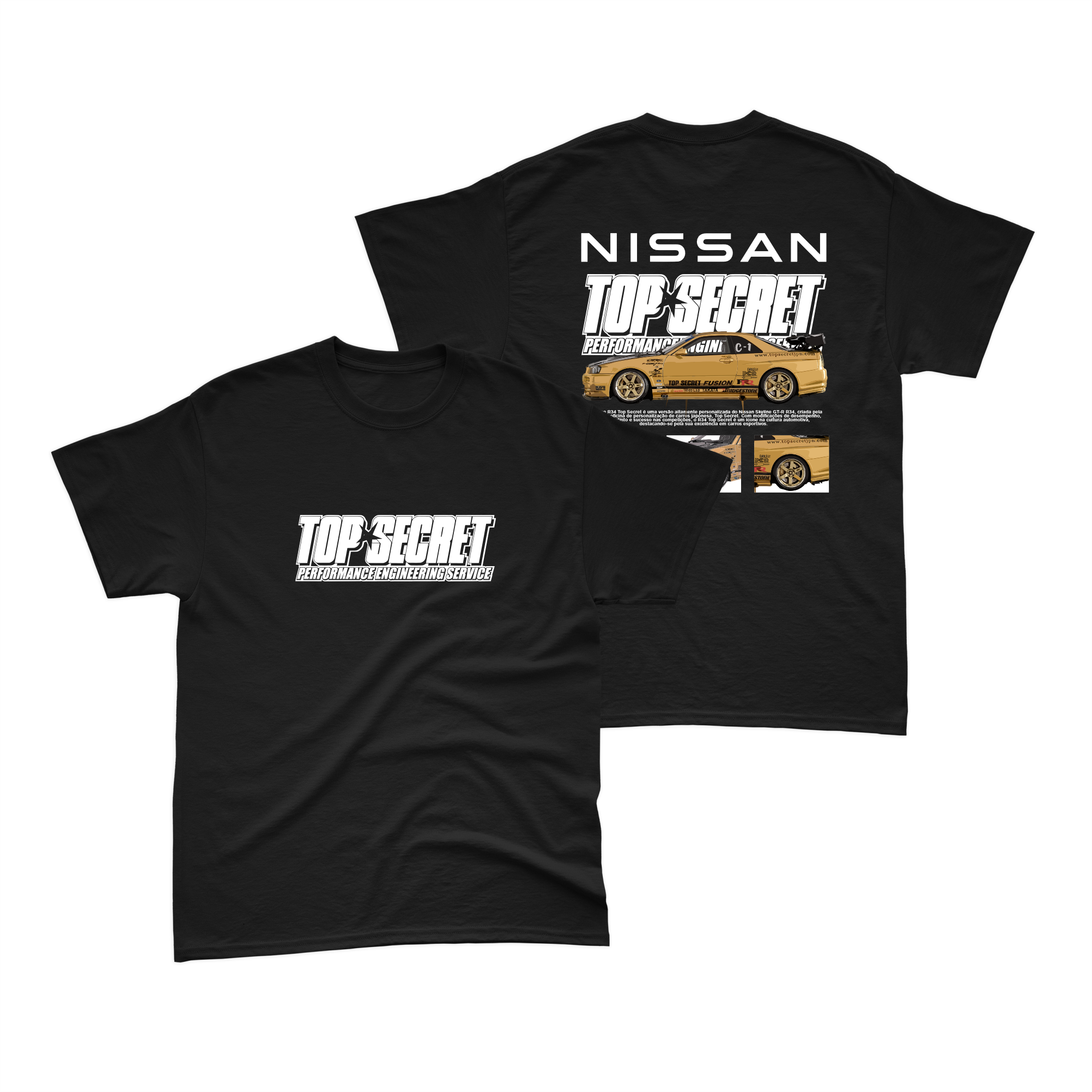 Camiseta Nissan Skyline GT-R R34 TOP SECRET V1 Preta