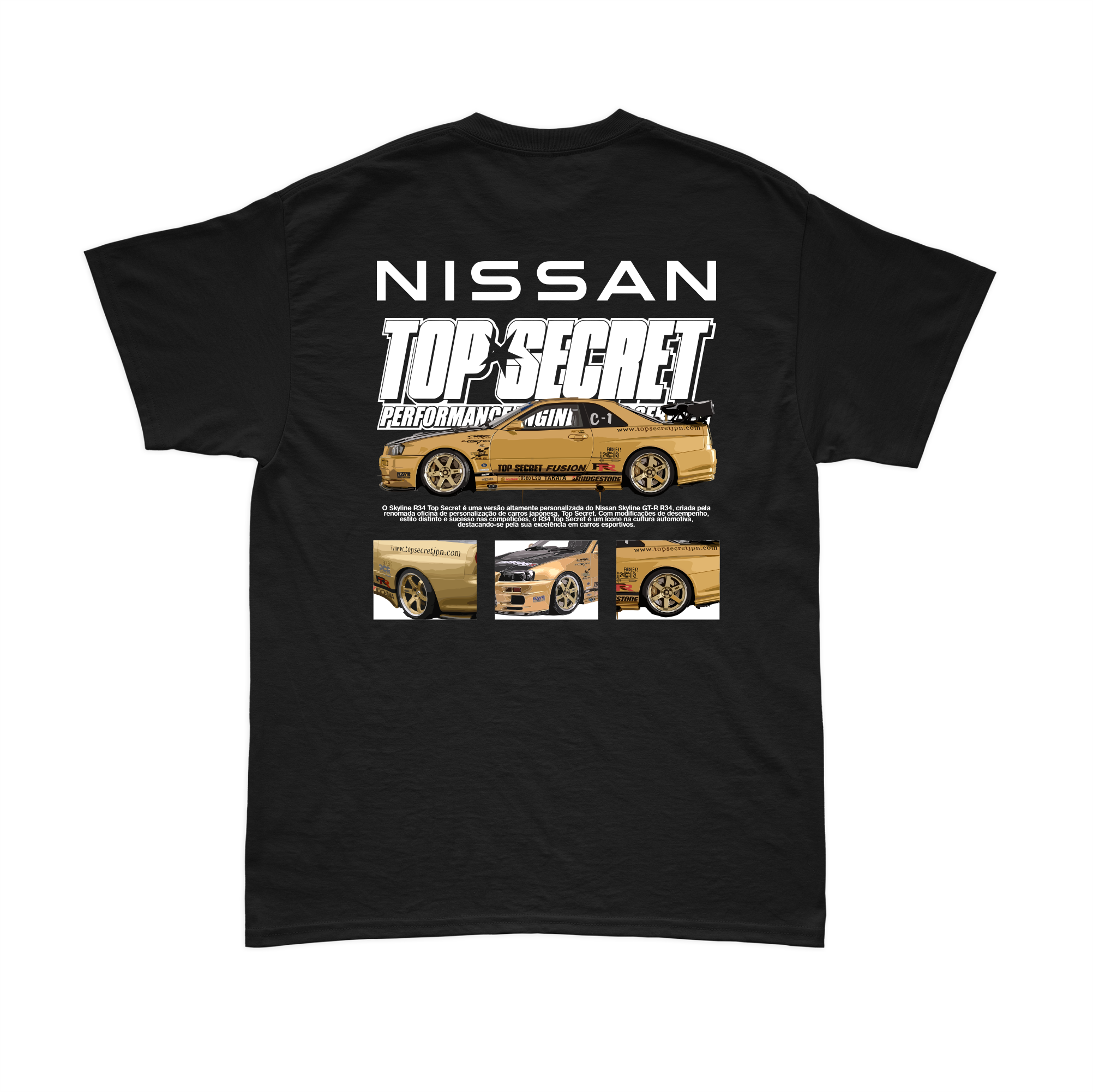 Camiseta Nissan Skyline GT-R R34 TOP SECRET V1 Preta