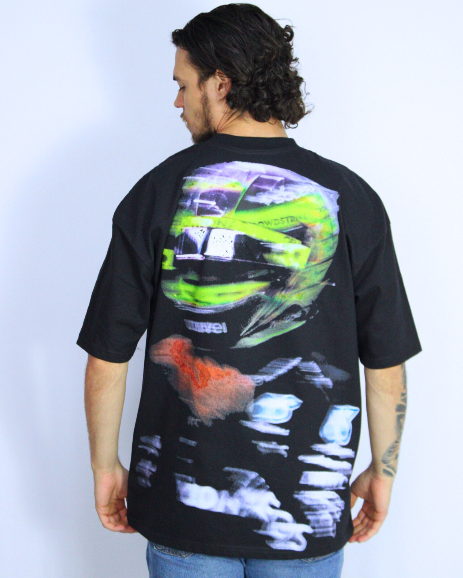 Camiseta Oversized Lewis Hemilton Neon Helmet