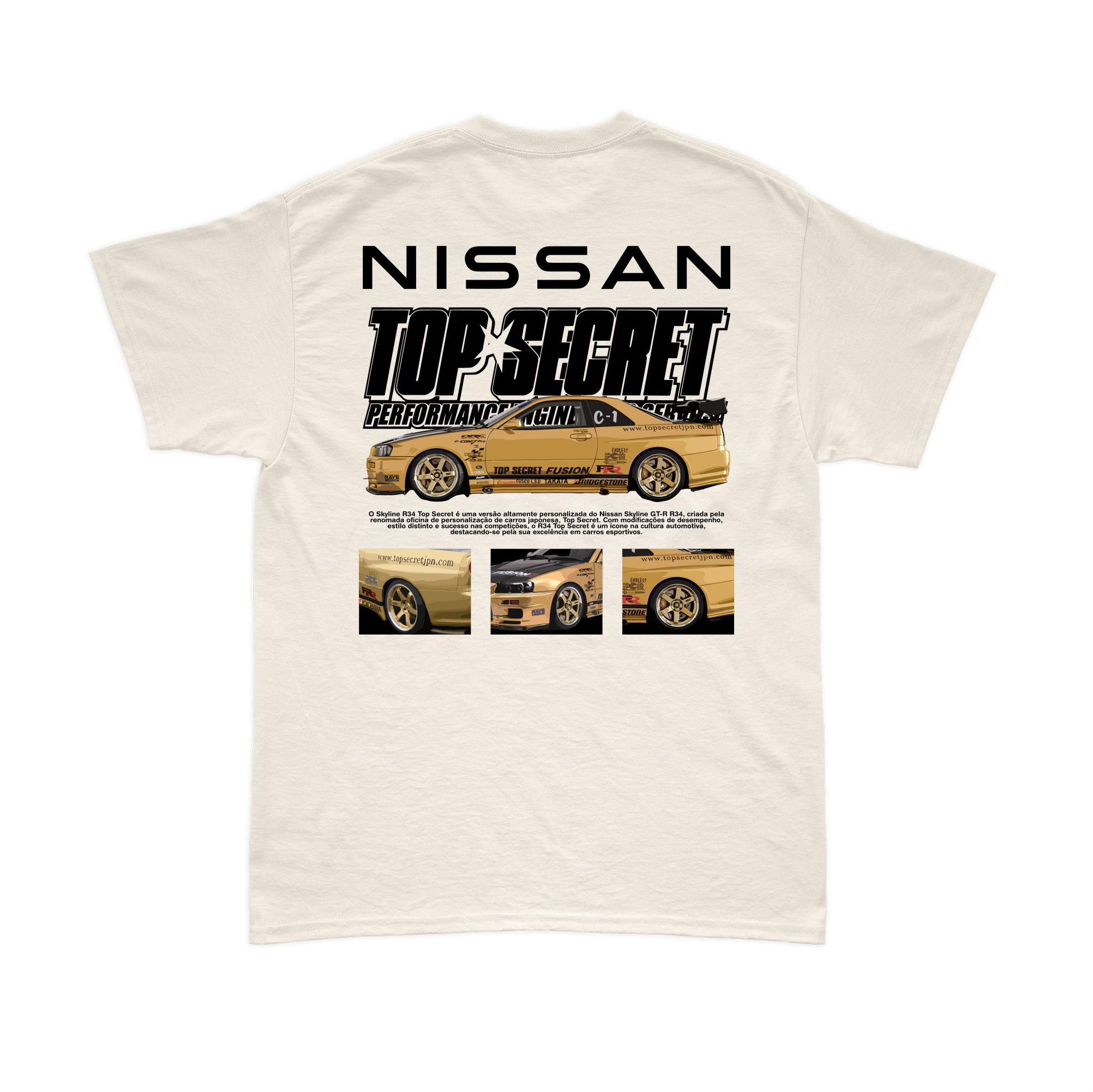 Camiseta Nissan Skyline GT-R R34 TOP SECRET V1 Off White