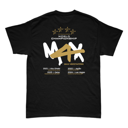 Camiseta Max Verstappen Campeão Mundial 2024 Preta Algodão