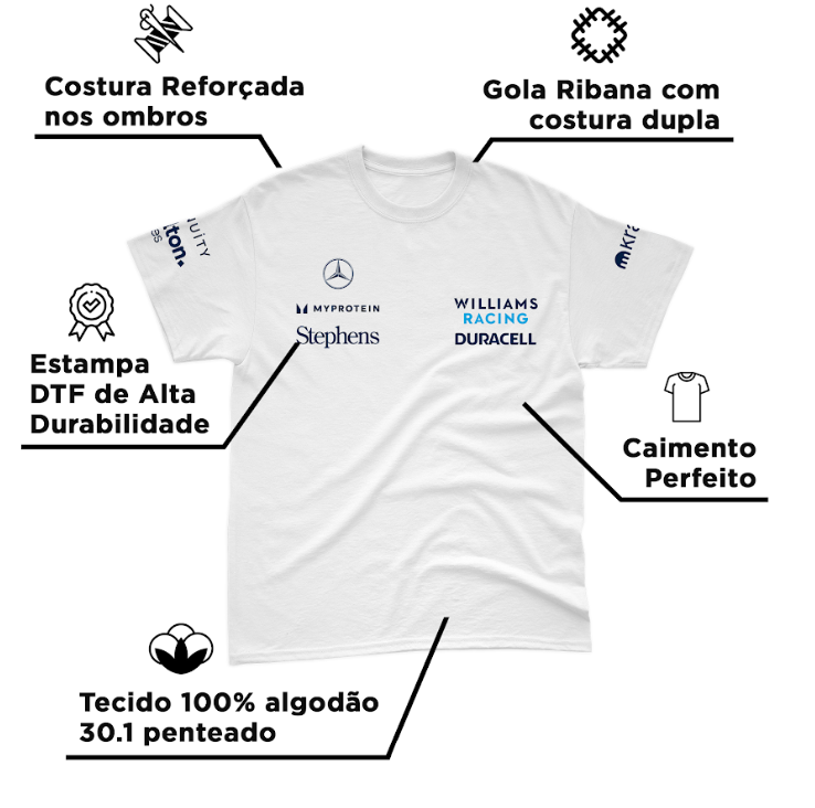 Camiseta Algodão Alex Albon Williams 2024 Branca