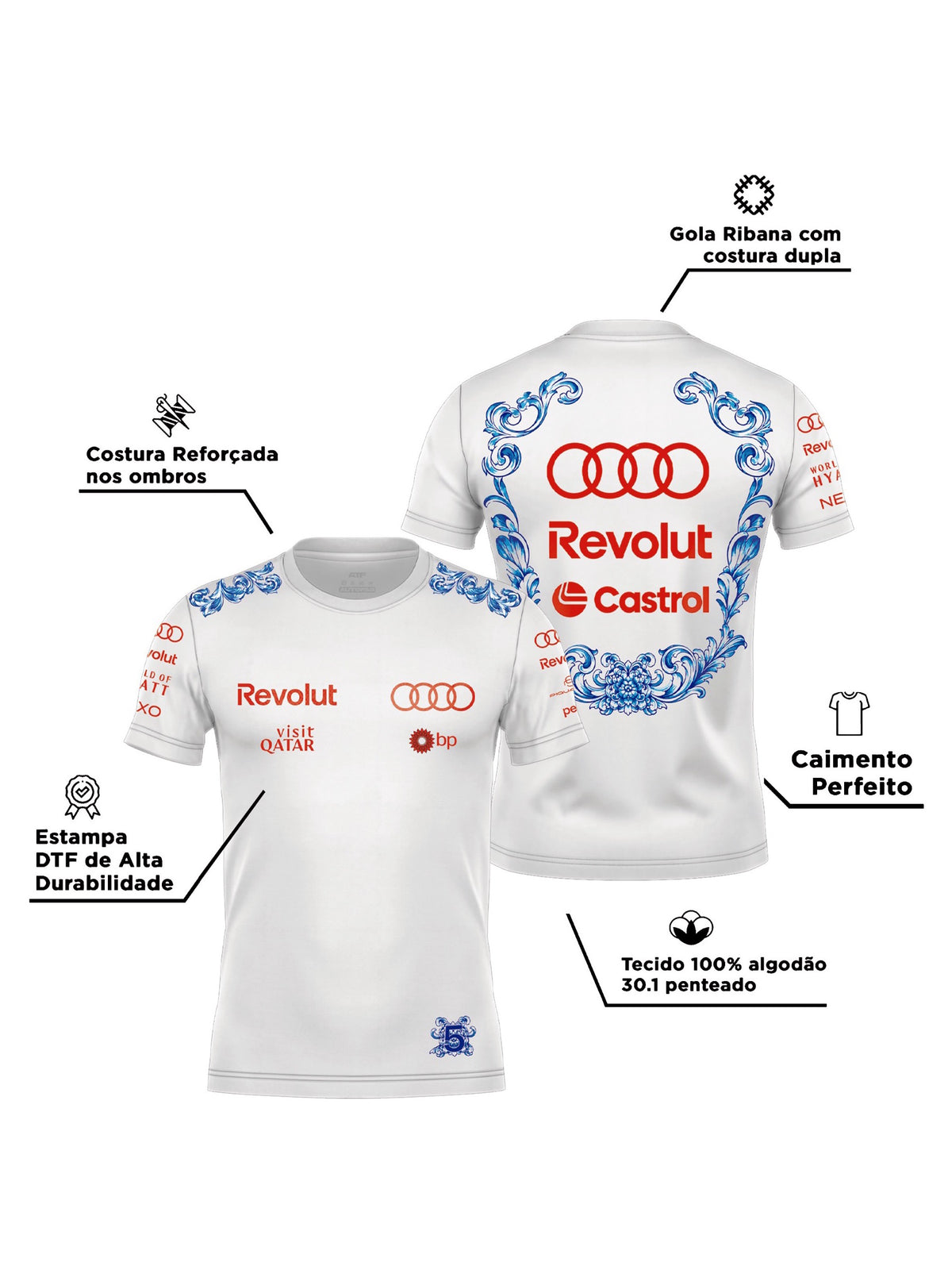 Camiseta Algodão Gabriel Bortoleto Audi Singapura Edition 2026, detalhes técnicos do tecido e da estampa
