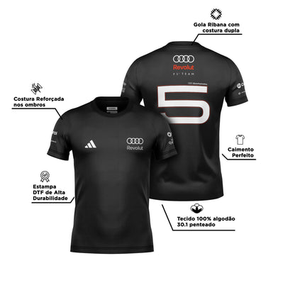 Camiseta Audi Bortoleto 2026 Algodão Preto