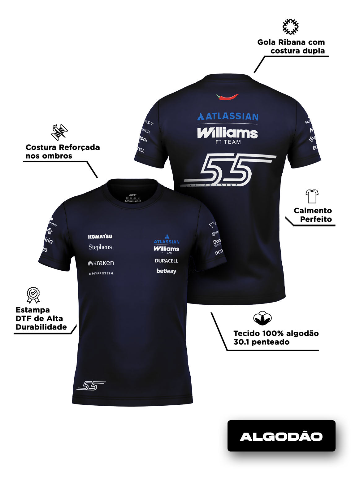 Camiseta Carlos Sainz Williams Team 2026 Algodão