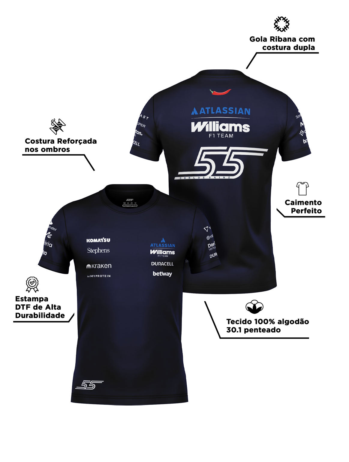 Camiseta Carlos Sainz Williams Team 2026 Algodão