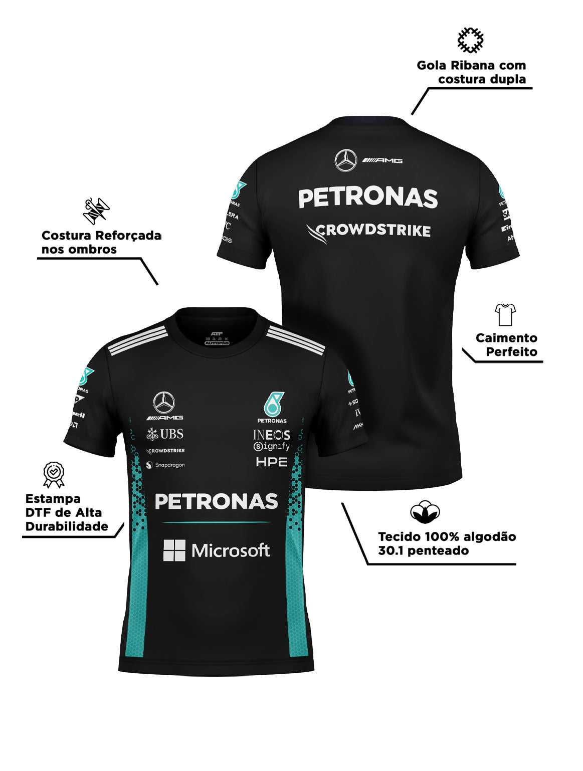 Camiseta Mercedes F1 2026 Preta Algodão