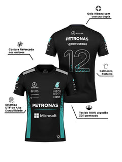 Camiseta Kimi Antonelli Mercedes F1 2026 Preta Algodão