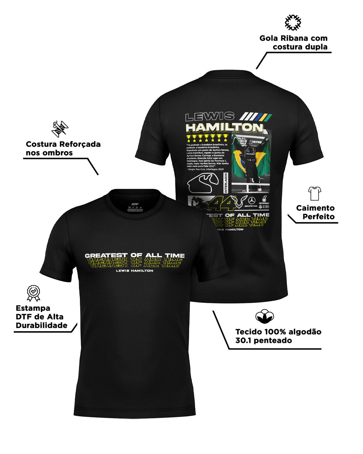 Camiseta Moments Lewis Hamilton Brasil Algodão