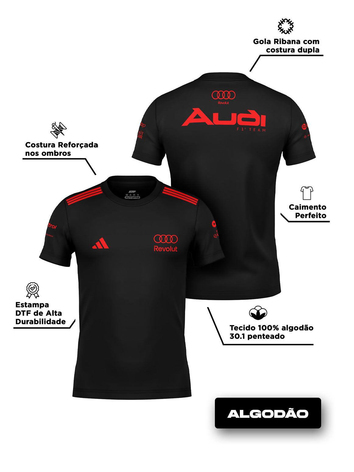Camiseta Algodão Equipe Audi Edição Red & Black