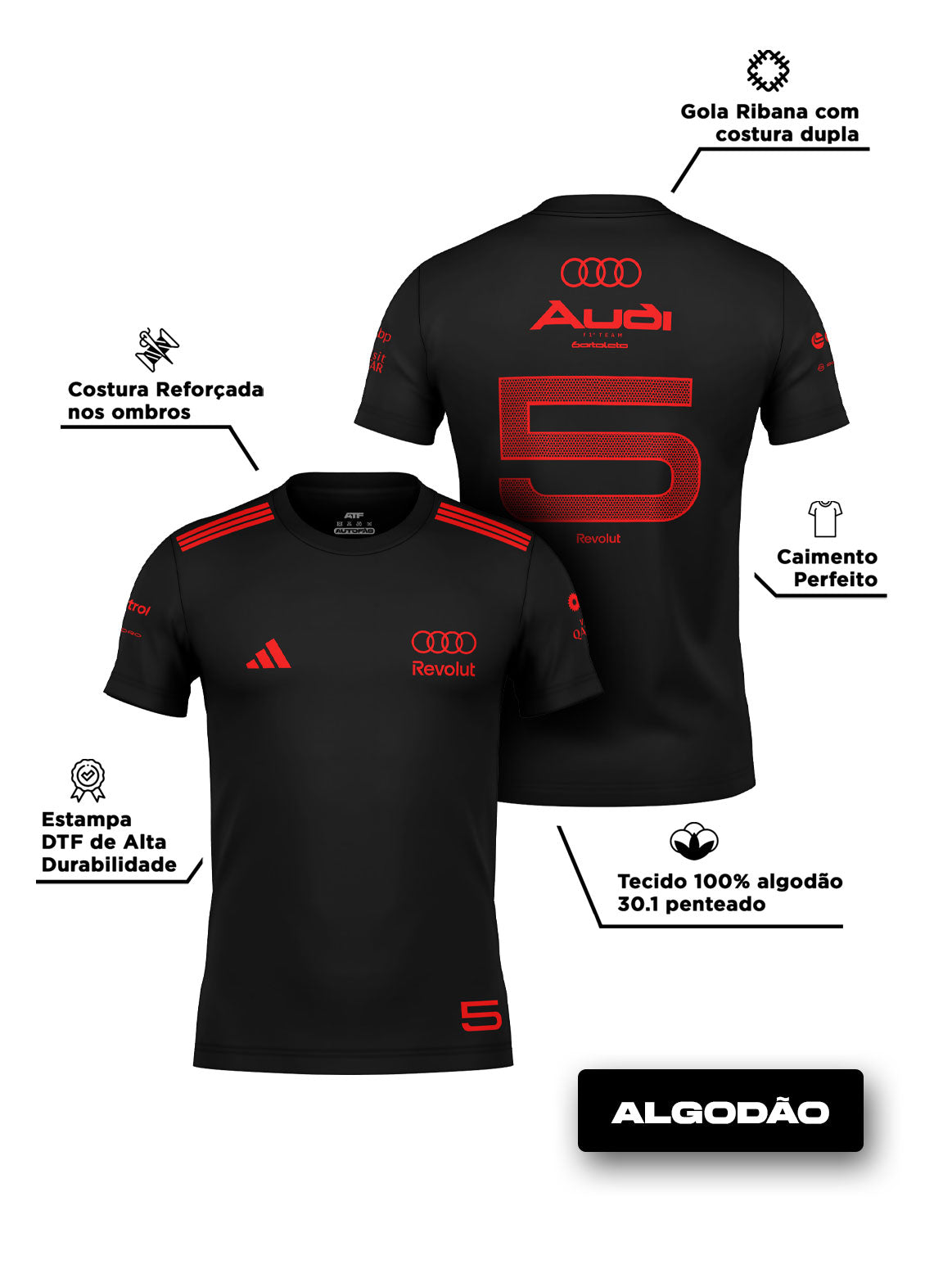 Camiseta Bortoleto Audi Edição Red & Black Algodão