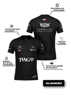 Camiseta Algodão Cadillac F1 Equipe Preta