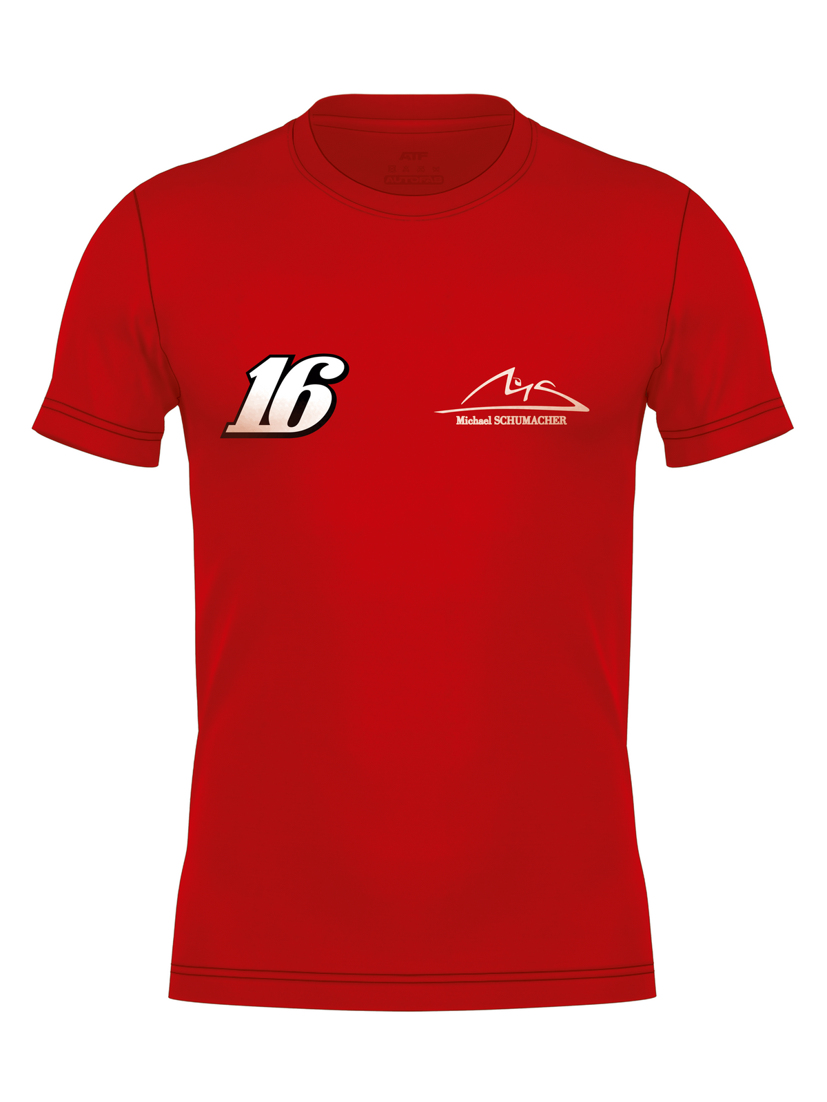 Frente da camiseta vermelha com o número 16 no peito