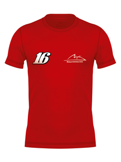 Frente da camiseta vermelha com o número 16 no peito