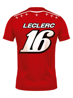 Costas da camiseta com LECLERC e o número 16 em degradê