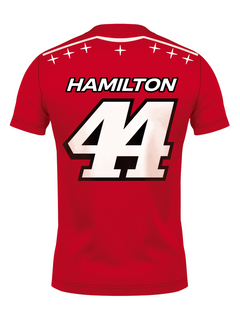 Costas da camiseta com HAMILTON e o número 44 em degradê