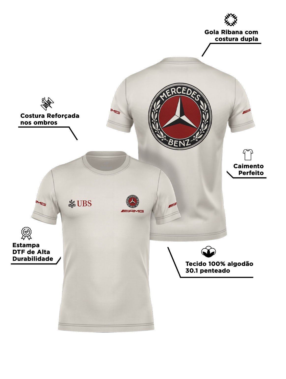 Camiseta Mercedes Logo Retrô Off White Algodão