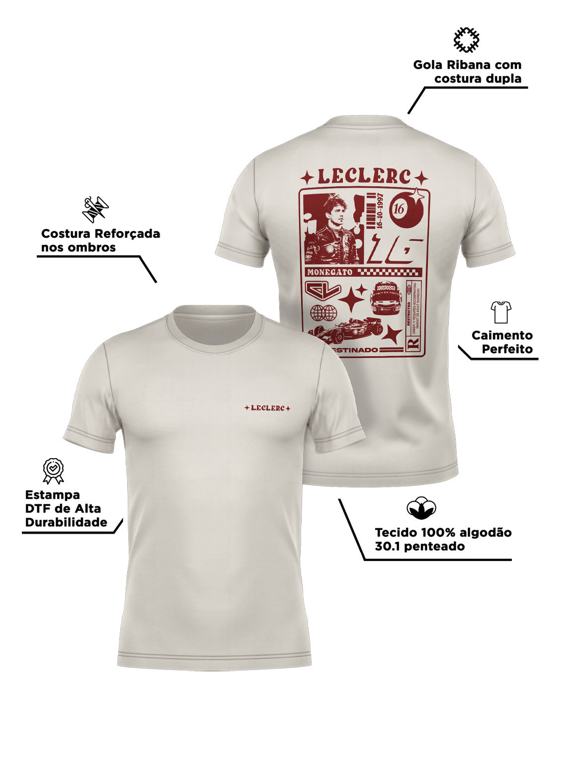 Camiseta RaioX Charles Leclerc Off White Algodão