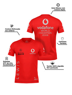 Camiseta Lewis Hamilton Mclaren Vodafone 2008 WDC Algodão