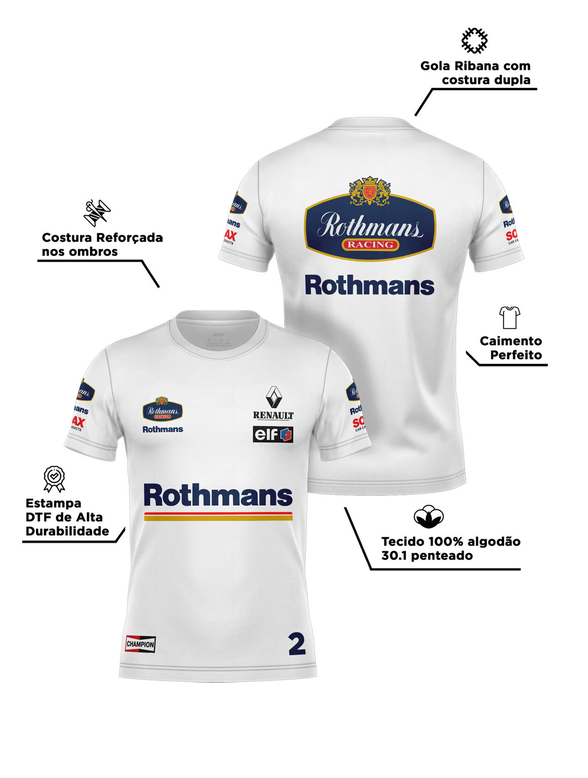 Camiseta Algodão Williams Retrô Rothmans Racing Branco
