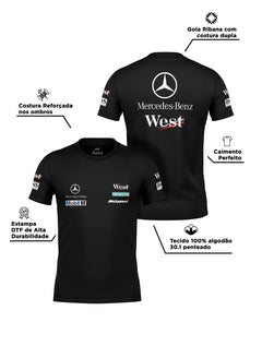 Camiseta Algodão Mclaren West Mercedes Retrô Preta