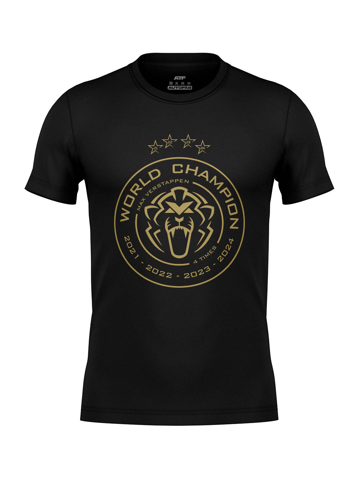 Camiseta Max Verstappen Campeão Mundial 2024 Preta Algodão