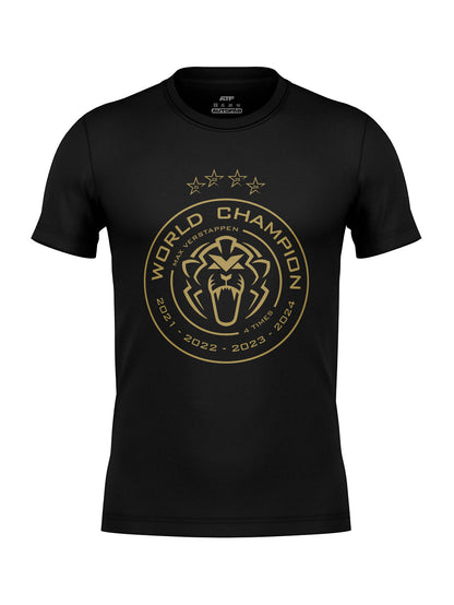Camiseta Max Verstappen Campeão Mundial 2024 Preta Algodão