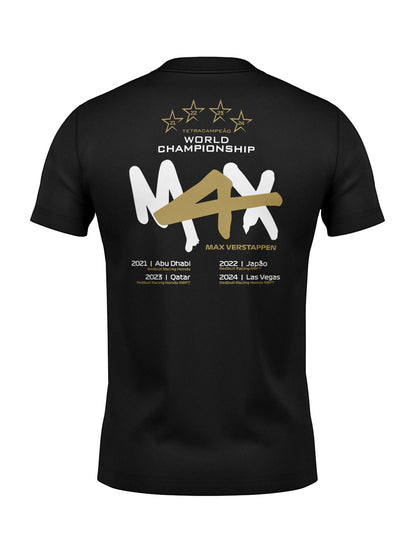 Camiseta Max Verstappen Campeão Mundial 2024 Preta Algodão