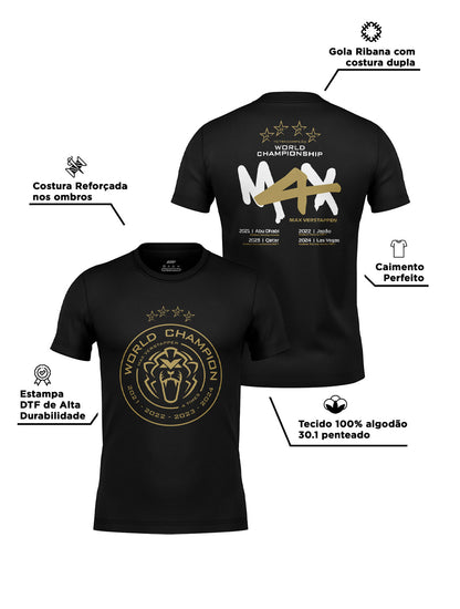Camiseta Max Verstappen Campeão Mundial 2024 Preta Algodão