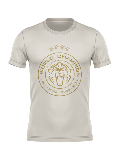 Camiseta Max Verstappen Campeão Mundial 2024 Off White Algodão