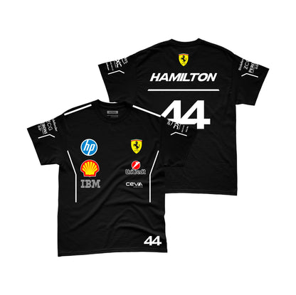 Camiseta Algodao Ferrari Hamilton Preto 2025