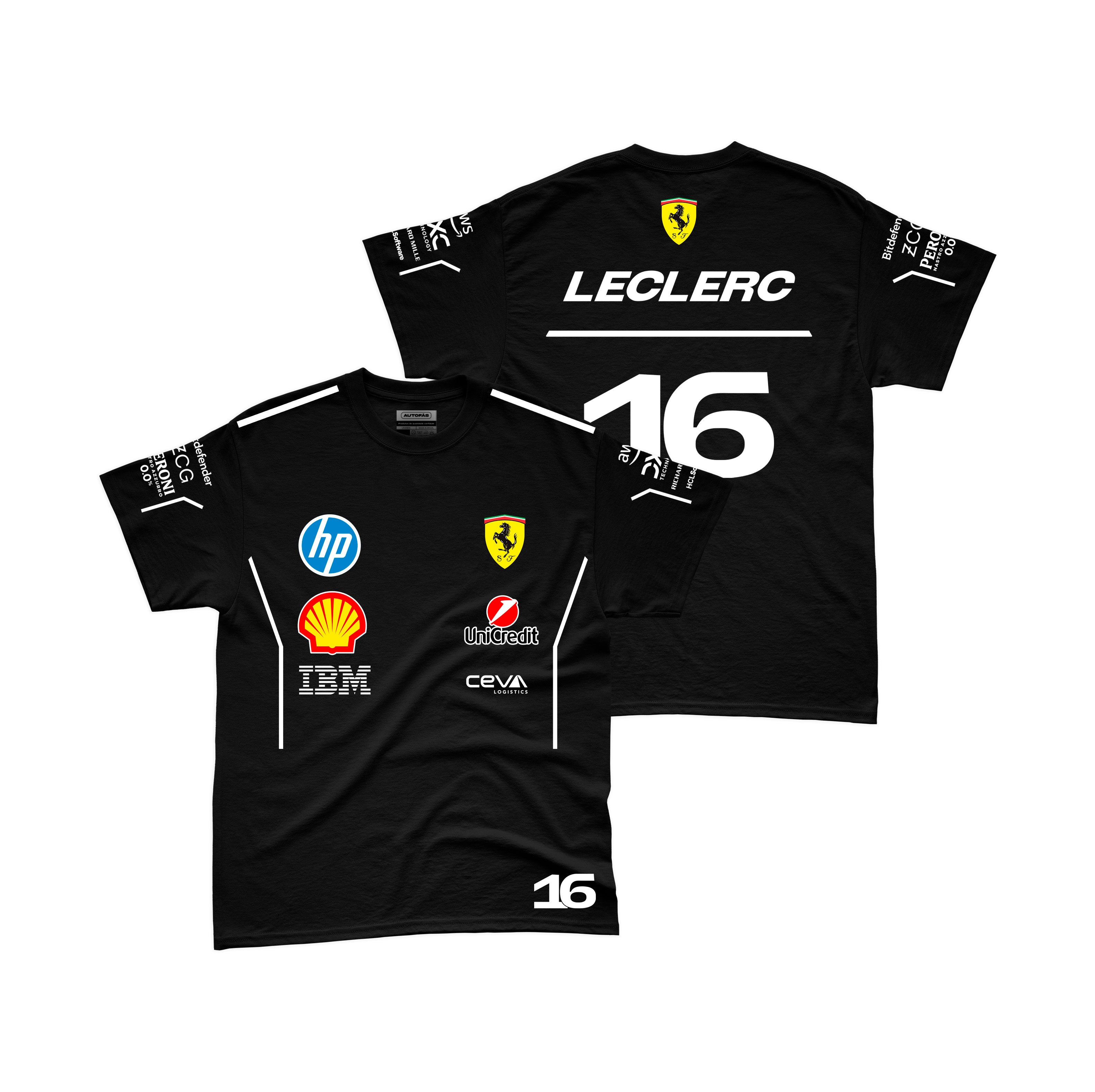 Camiseta Algodao Ferrari Leclerc Preto 2025