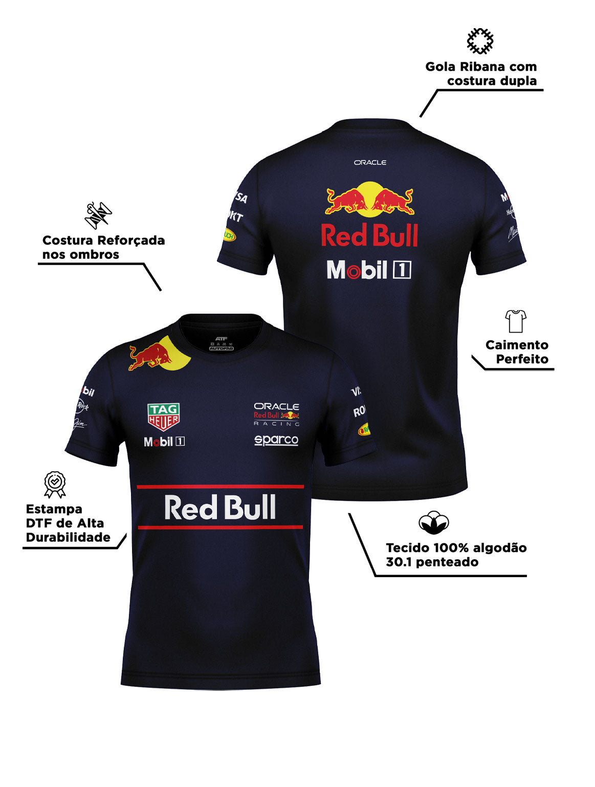 Camiseta Algodão Red Bull Equipe Azul Marinho 2025