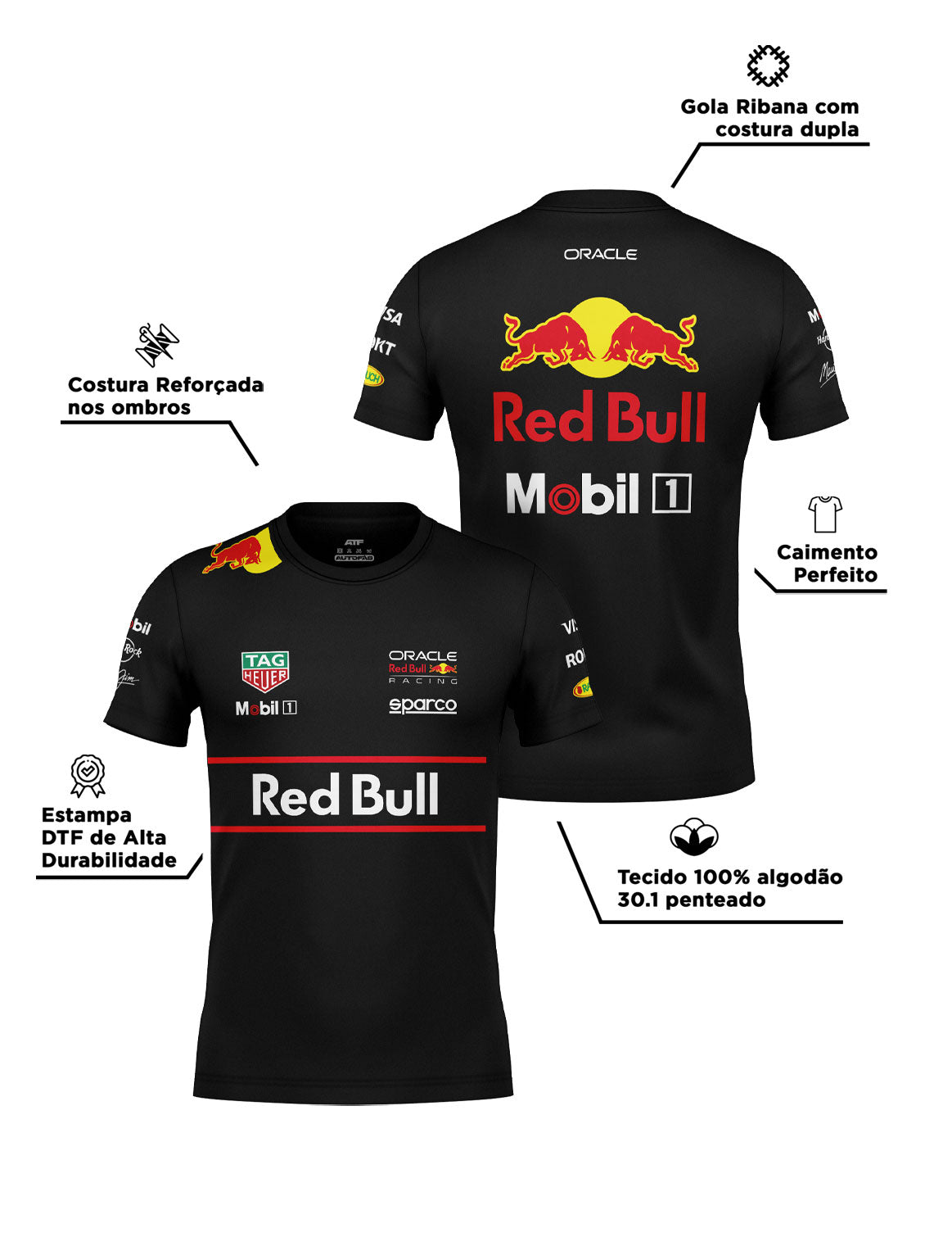 Camiseta Algodao Red Bull Equipe Preto 2025