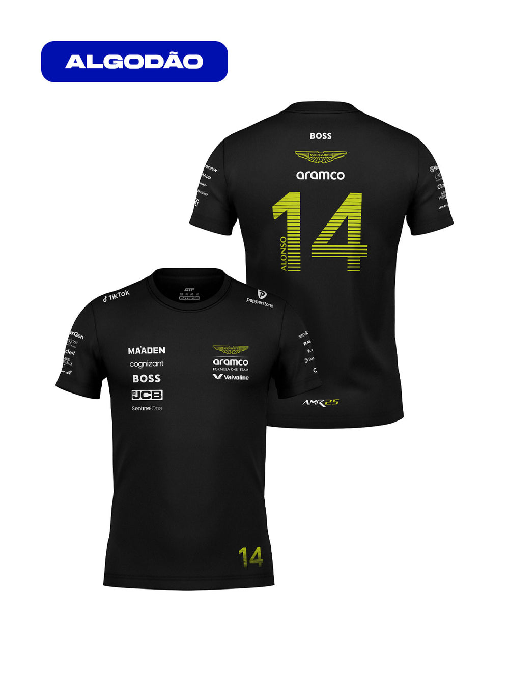 Camiseta Algodão Aston Martin Fernando Alonso Preto 2025