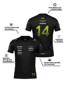 Camiseta Algodão Aston Martin Fernando Alonso Preto 2025