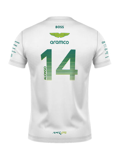 Camiseta Algodão Aston Martin Fernando Alonso Branco 2025