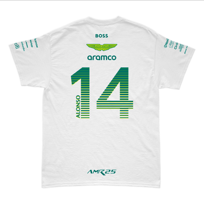 Camiseta Algodao Aston Martin Fernando Alonso Branco 2025