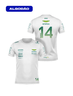 Camiseta Algodão Aston Martin Fernando Alonso Branco 2025
