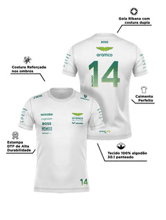 Camiseta Algodão Aston Martin Fernando Alonso Branco 2025