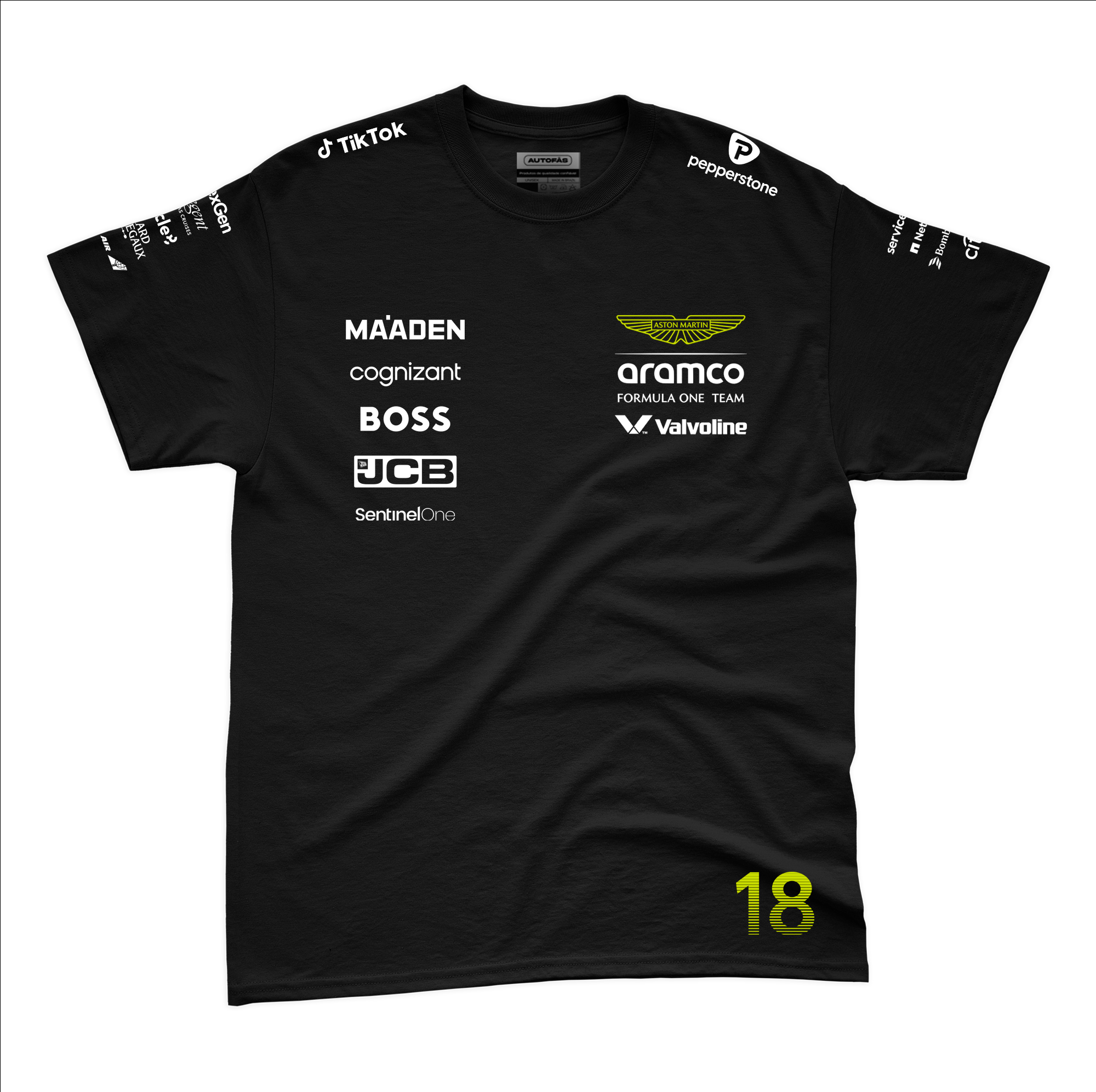 Camiseta Algodao Aston Martin Lance Stroll Preto 2025