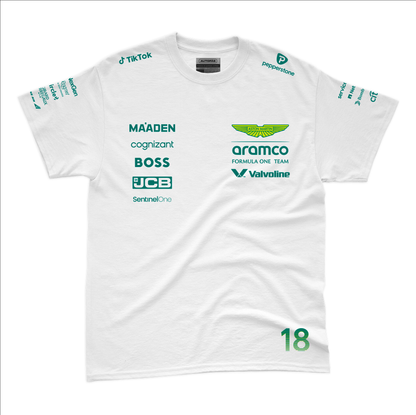 Camiseta Algodao Aston Martin Lance Stroll Branco 2025