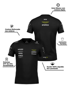 Camiseta Algodão Aston Martin Equipe Preto 2025